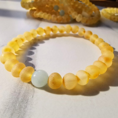 Adult Baltic Amber Bracelet with Jade
